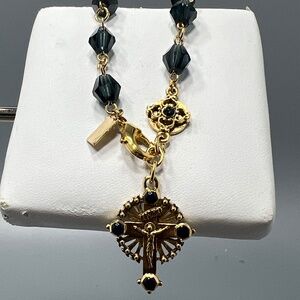 Symbol Of Faith 14K Gold Dipped and Black Beaded Bracelet with Charms